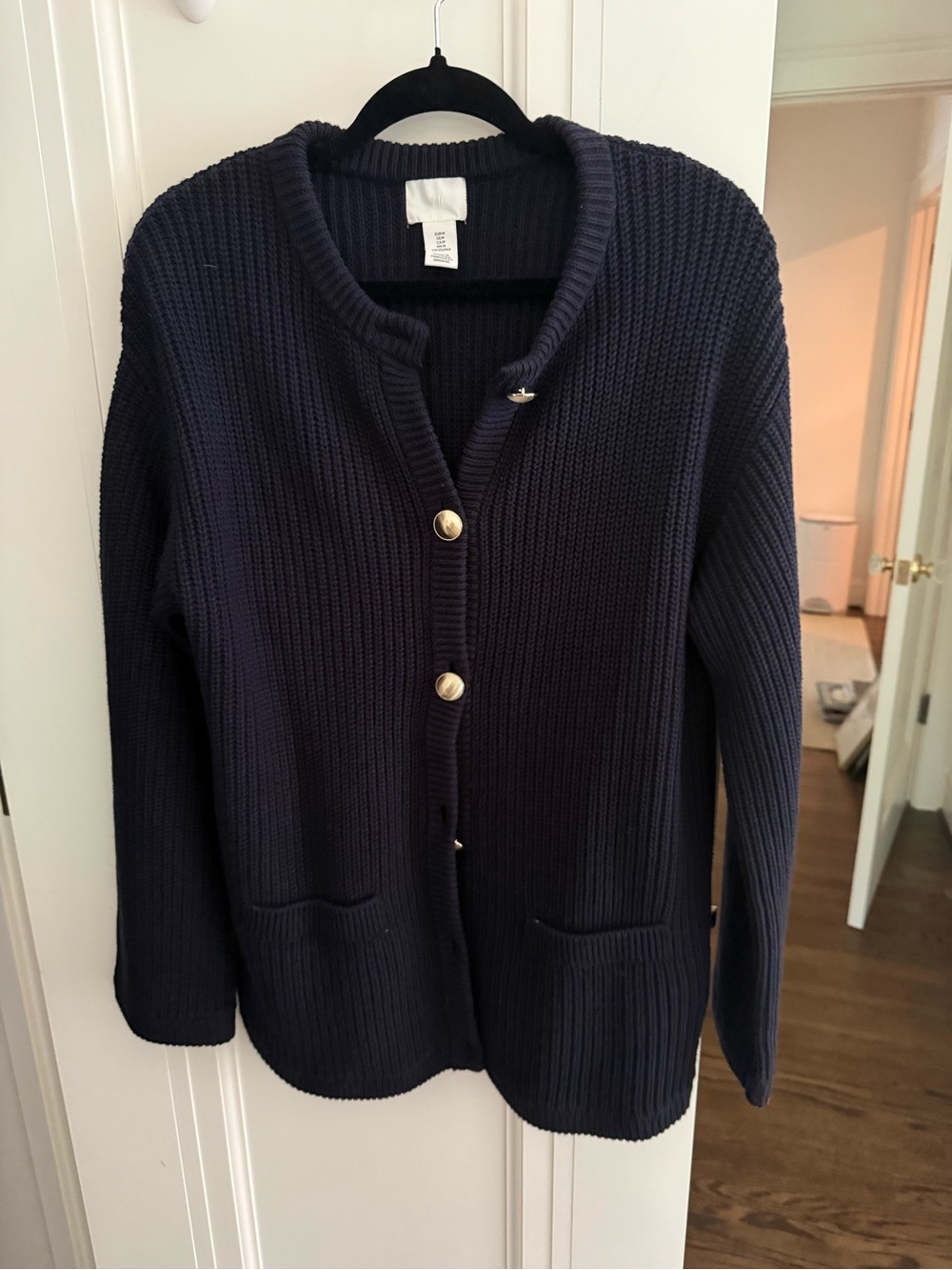 H&M Navy Ribbed Knit Cardigan with Gold-Tone Buttons